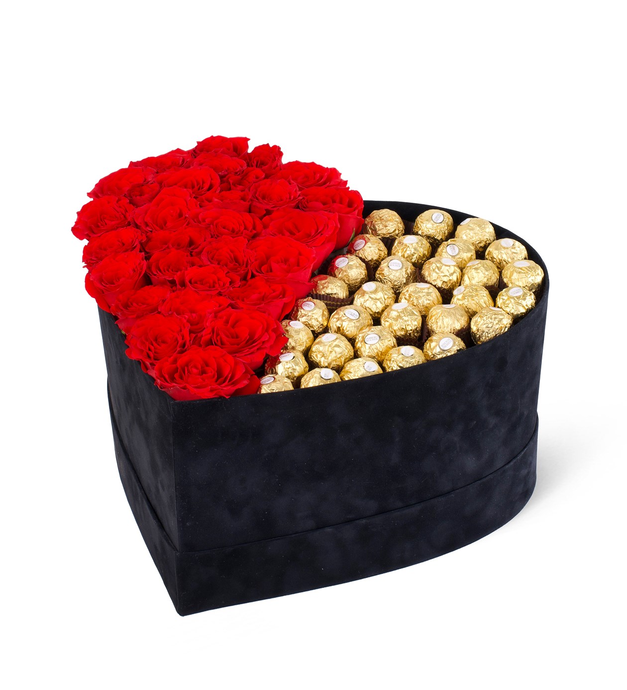 Kalpli Kutuda Kırmızı Güller ve Ferrero Rocher Çikolata