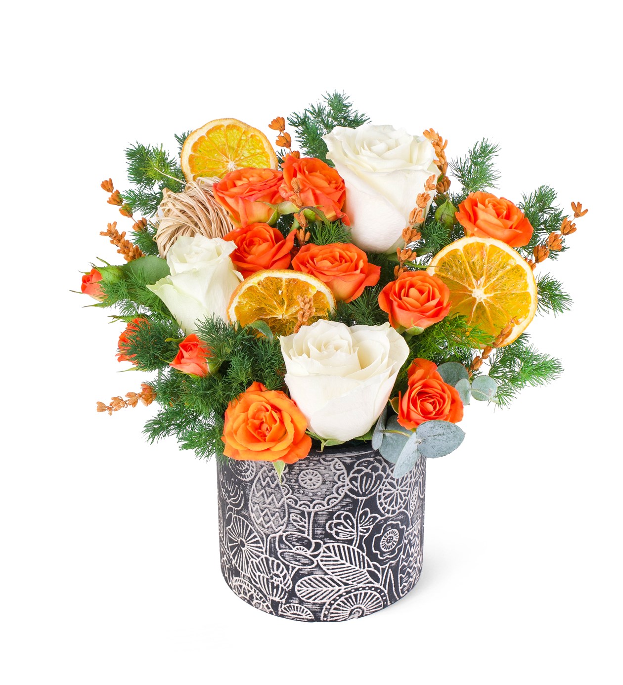 Beyaz Gül ve Çardak Turuncu Gül Aranjmanı