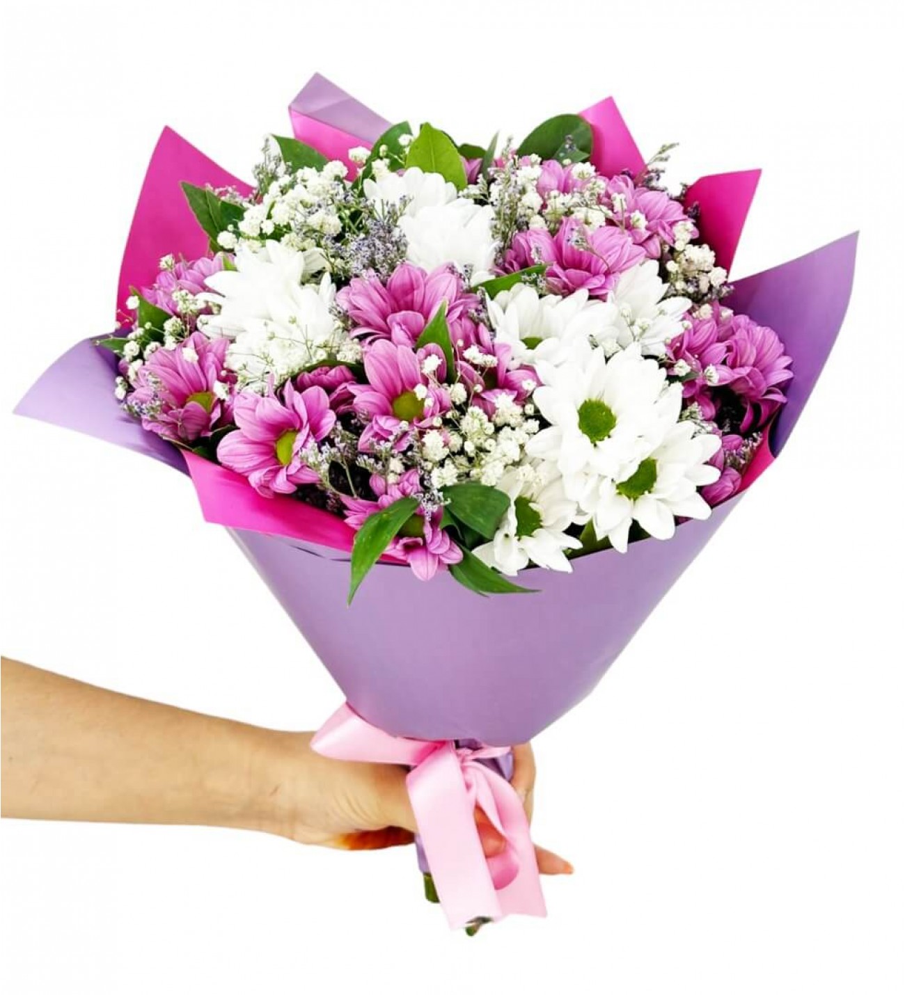 Beyaz ve Pembe Papatya Aranjmanı