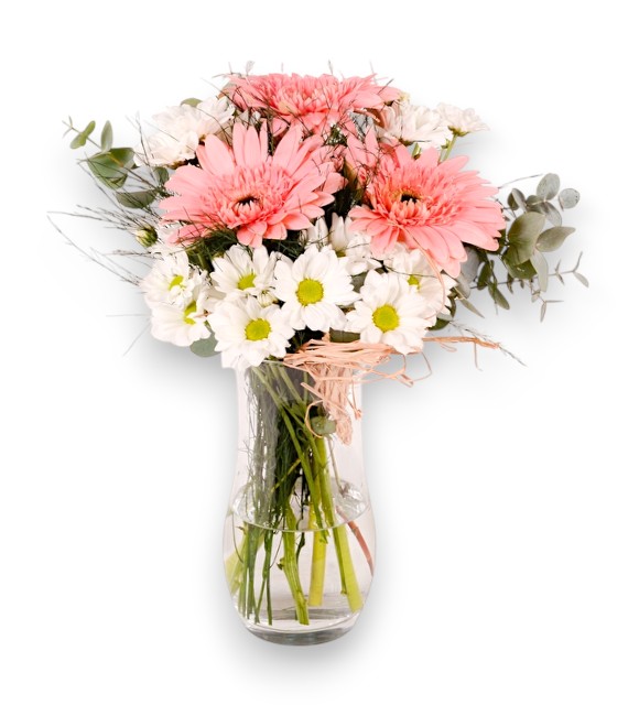 Cam Vazoda Papatya Ve Gerbera