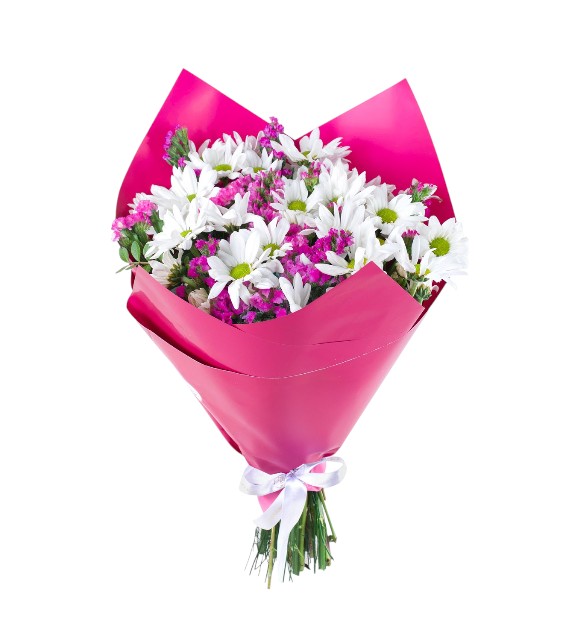 Pembe Kağıtta Papatya Buketi