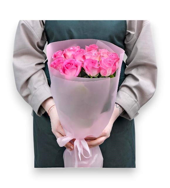 Buzlu Kağıtta 11 Adet Pembe Gül